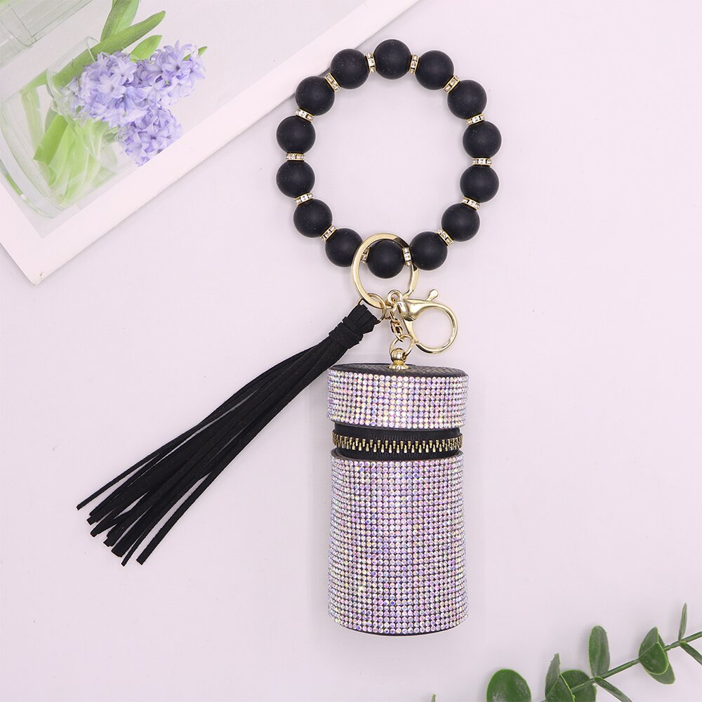 Wholesale Leopard Cow Pattern Leather with Diamond Mouth Red Envelope Silicone Beaded Wrist Keychain